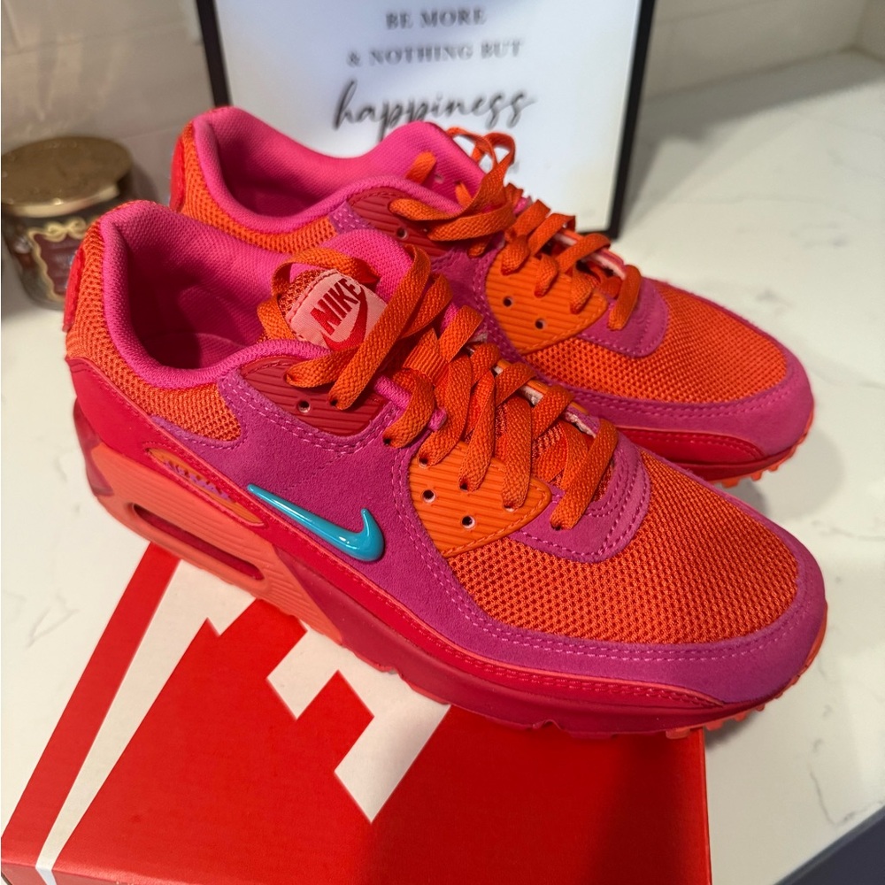 Nike Bright Pink and Orange Athletic Sneakers with Teal Swoosh SIZE 10 WOMEN